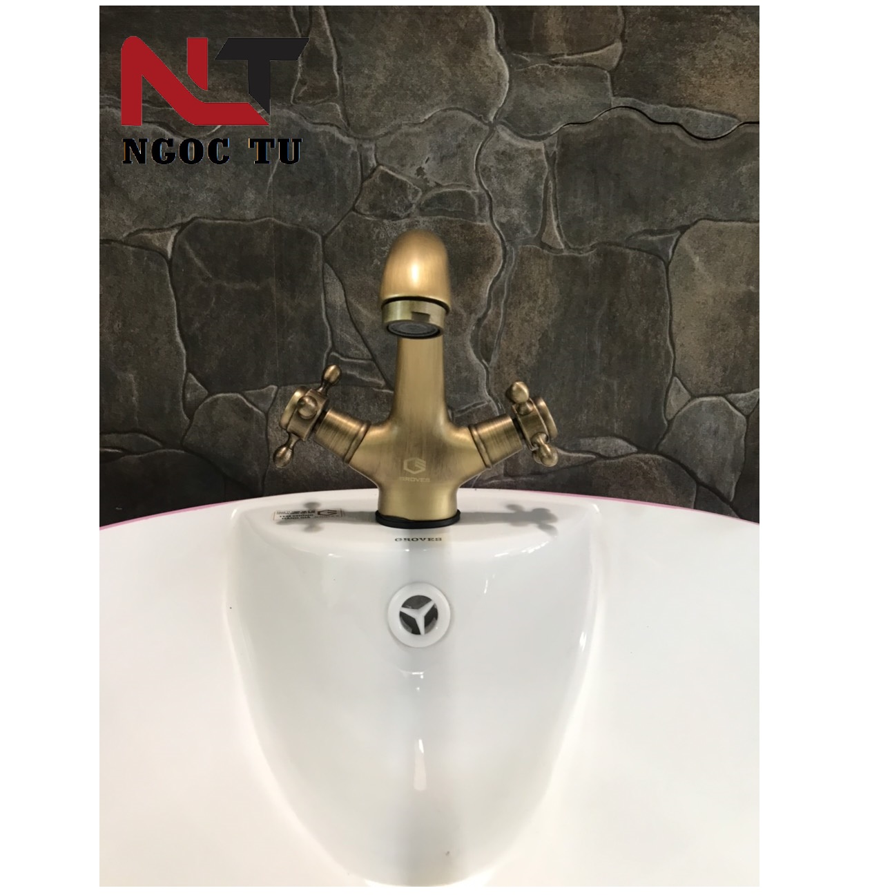 Vòi rửa mặt nóng lạnh đồng cổ hoa đồng tiền tân cổ điển GR 2201B (đẹp, sang trọng lịch sự)