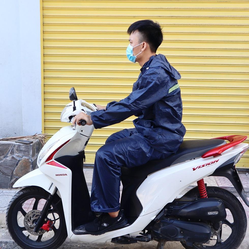 Áo Mưa Bộ Vải Dù Xanh Đen Siêu Bền Không Thấm Nước Nhiều Size Nam & Nữ AM08