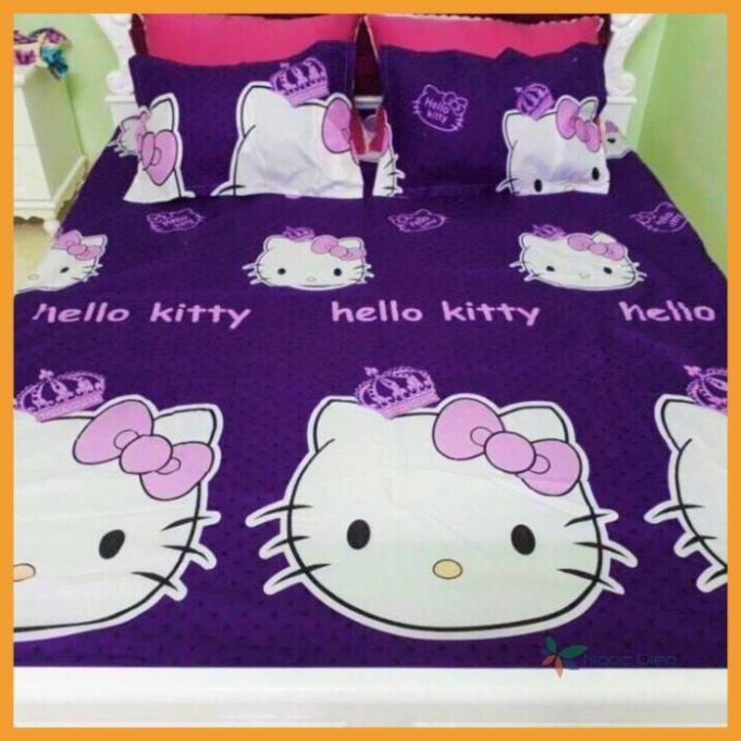 Bộ ga gối poly cotton m6, m8 mẫu Hello Kitty tím