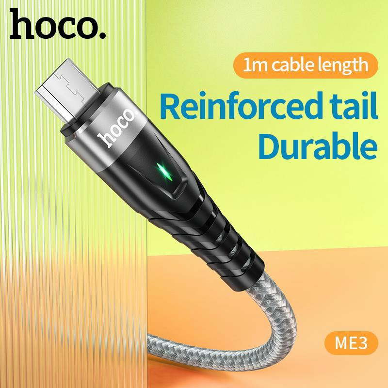 Cáp Sạc Nhanh Hoco Me3 3A Cổng Micro Có Đèn Led - Hàng Chính Hãng