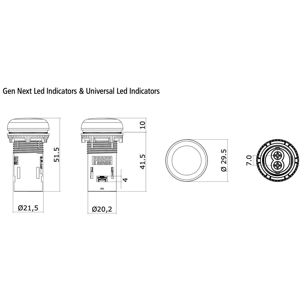 ĐÈN BÁO PHA MẶT TỦ, 24VDC hoặc 240VAC, XANH, VÀNG, ĐỎ, Phi 22