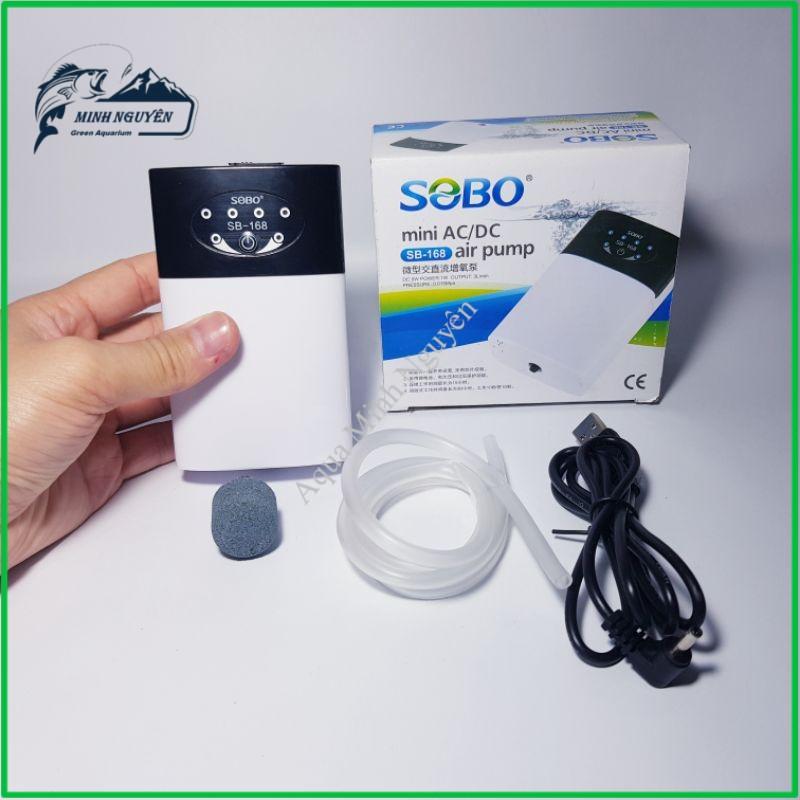 Máy Sủi Oxy Tích Điện 1 Vòi Sobo SB-168 ) - Phòng Cúp Điện Cho Hồ Cá