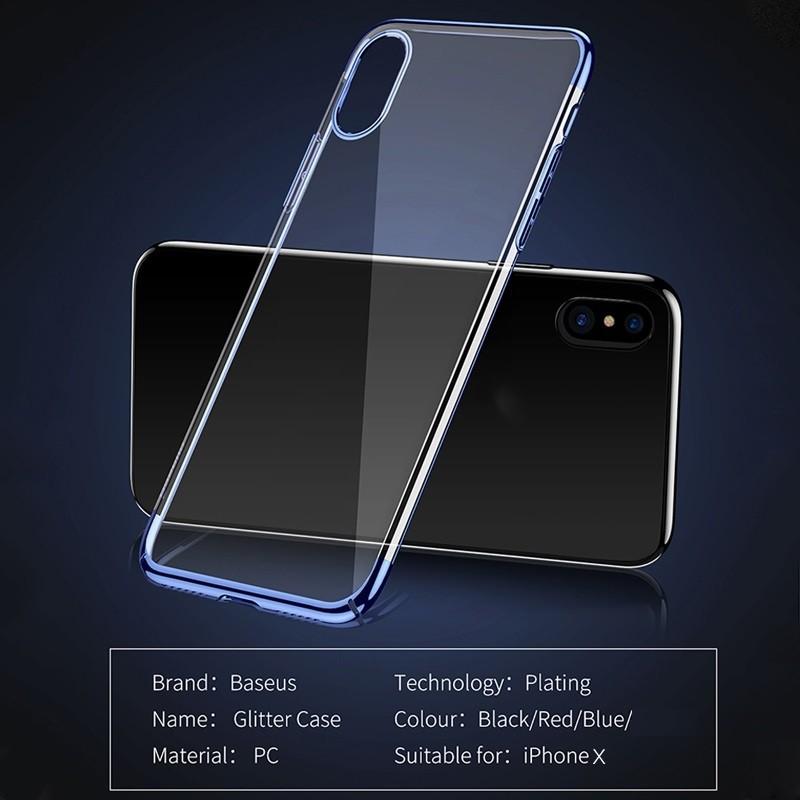 Ốp lưng dành cho Iphone X trong suốt viền màu Glitter chính hãng Baseus
