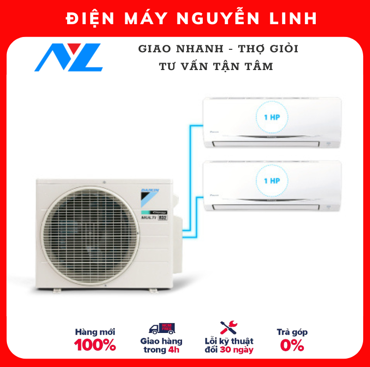 HÀNG CHÍNH HÃNG - Hệ thống máy lạnh Daikin Inverter Multi S (2 dàn lạnh ) 1.5HP + 1.5HP - CHỈ GIAO HCM