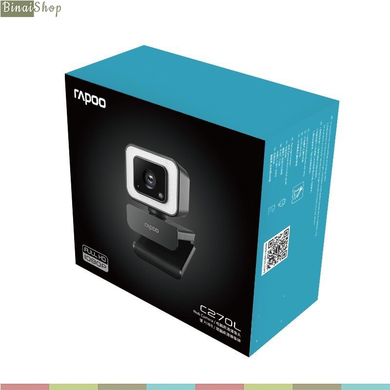 Webcam FullHD 1080p Micro Khử Ồn Kép, Tích Hợp Đèn Led RAPOO C270L - Hàng Chính Hãng