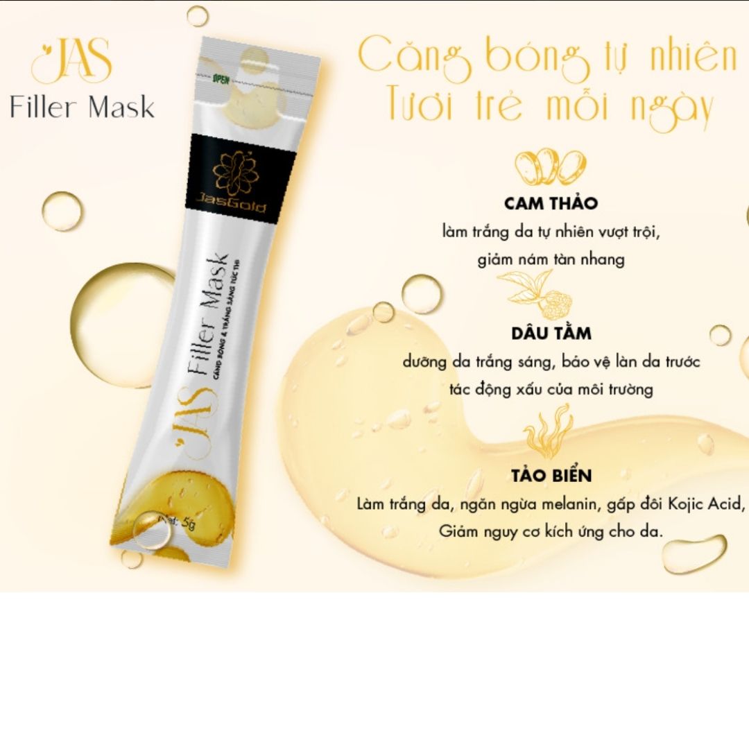 Hình ảnh Mặt Nạ JAS FILLER MASK JASGOLD, Chống Lão Hóa Giảm Mụn Cấp Ẩm Dưỡng Da, 1 Hộp 10 Gói Tặng 1 Hộp 5 Mặt Nạ Ngủ