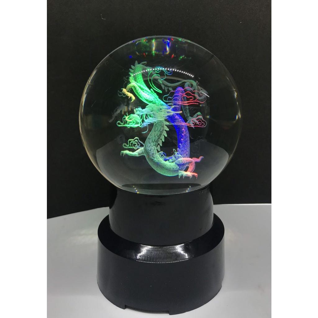 Quả Cầu Pha Lê Phong Thủy 3D Hình Rồng Thông Đèn -  Đồ Lưu Niệm Phong Thủy - Quả Cầu Dragon Gắn Đèn