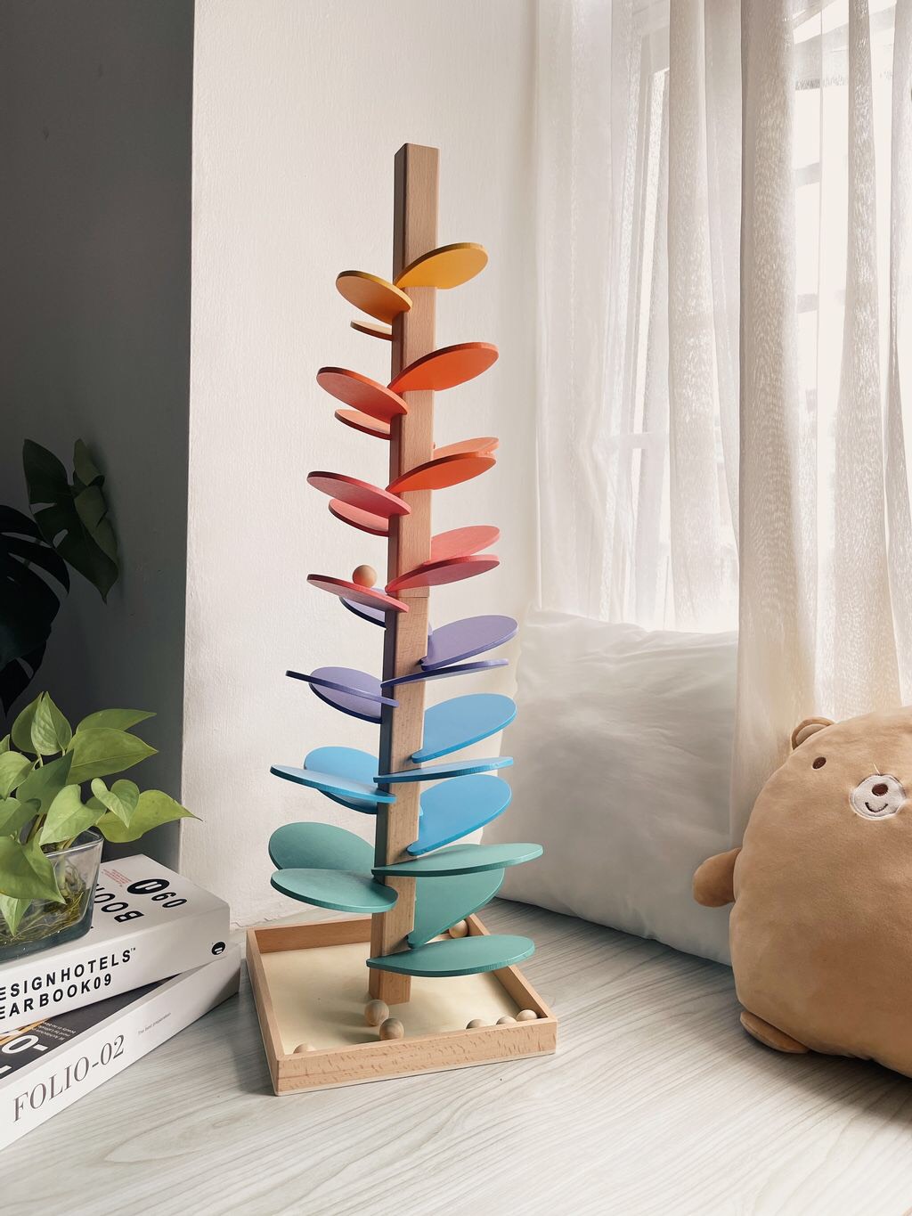 Giáo cụ Montessori cho bé 1-3 tuổi Tháp Cầu Vồng Thả bóng gỗ Sound Rainbow Tree