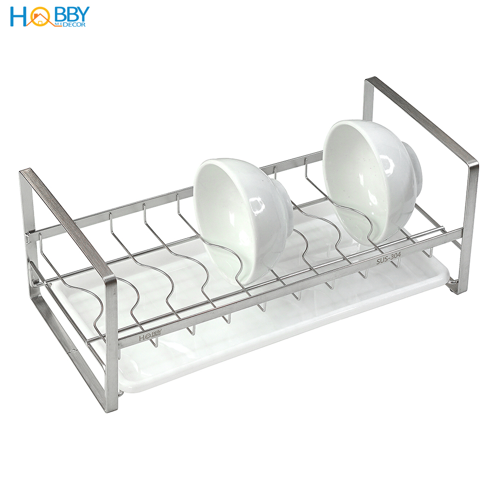 Kệ úp chén 9 ngăn Inox 304 Hobby Home Decor KUC9 - có khay nhựa hứng nước tiện dụng