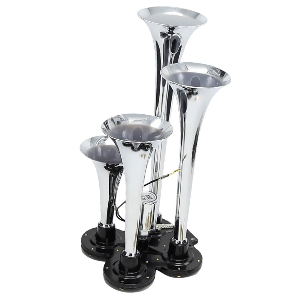Universal Car Automobile SUV Van 4-Trumpet Train Air Horn 12V/24V 150db for Air Compressor