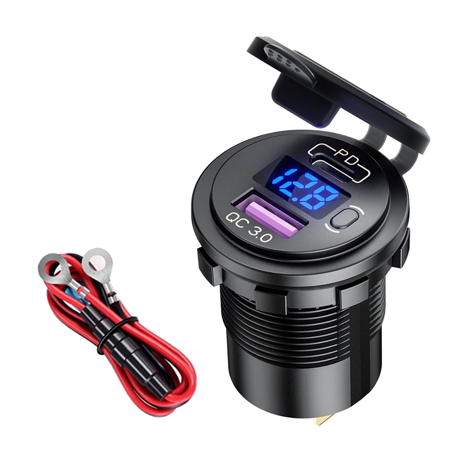 Dual USB Car Charger Quick Charge LED Display Voltage Measure Blue Light