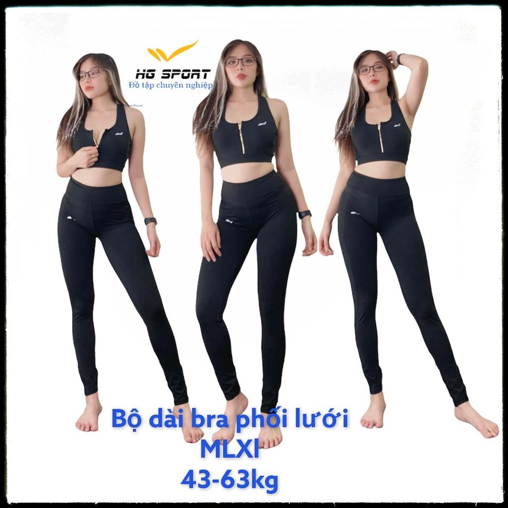 Bộ tập Gym, Yoga, Zumba, Aerobic nữ,quần dài áo bra set kéo khoá phối lưới cao cấp Hg Sport SDBR05