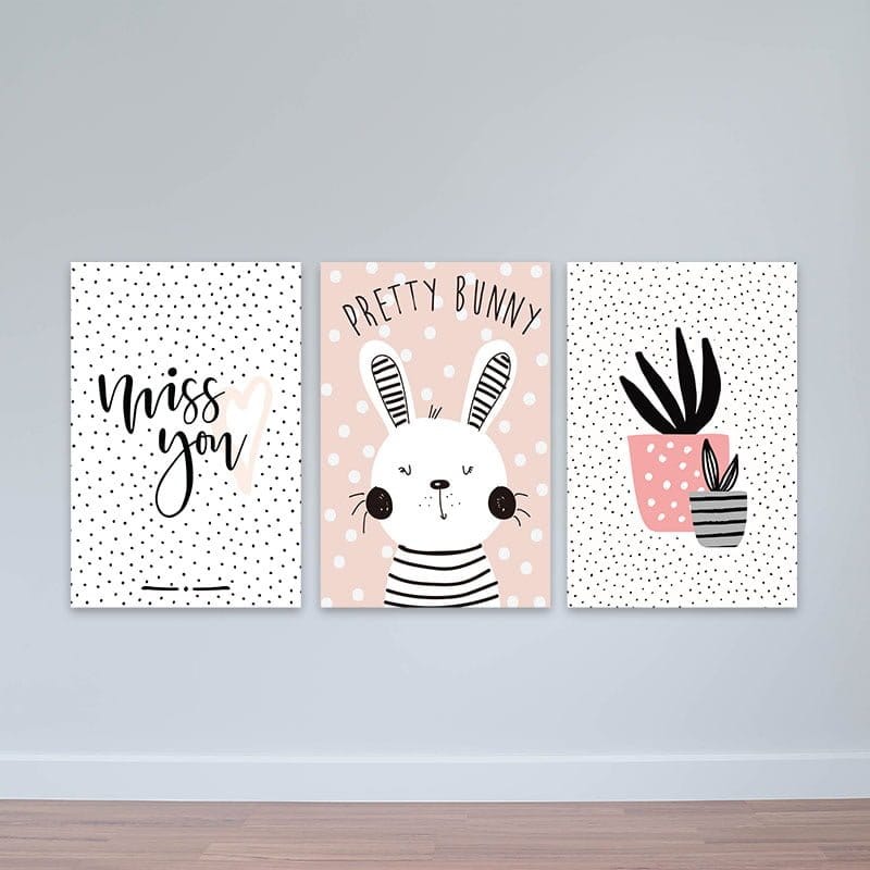 Bộ 3 tranh Scandinavian "Chú thỏ trắng dễ thương" W2245 Canvas