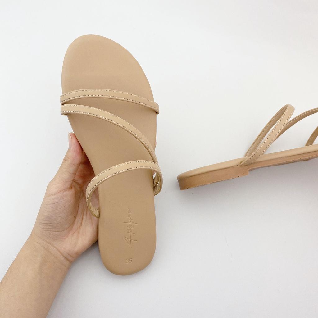 Dép sandal nữ đẹp thời trang đi biển đế bệt dây mảnh quai ngang chính hãng S027