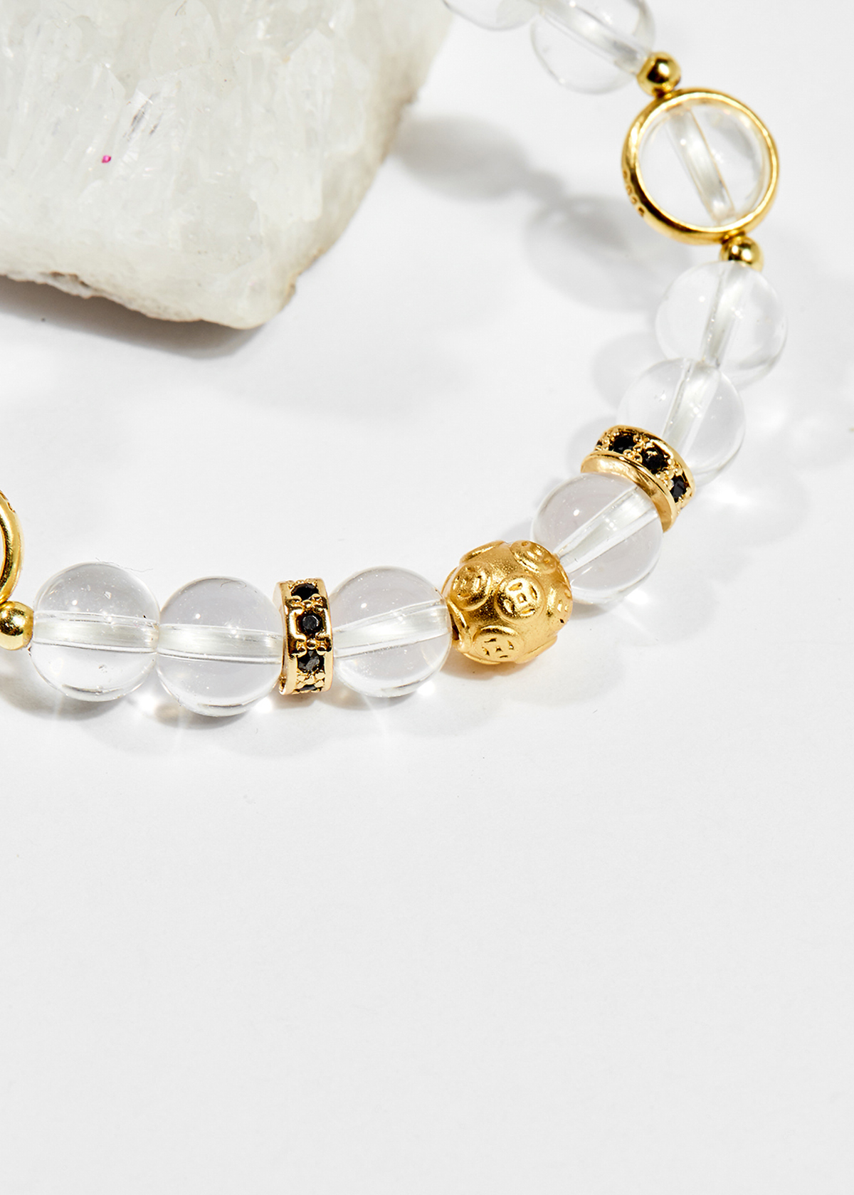 Vòng tay phong thủy nữ đá thạch anh trắng phối charm 8mm mệnh thủy , kim - Ngọc Quý Gemstones