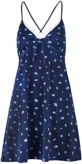 Đầm ngủ 2 dây navy họa tiết