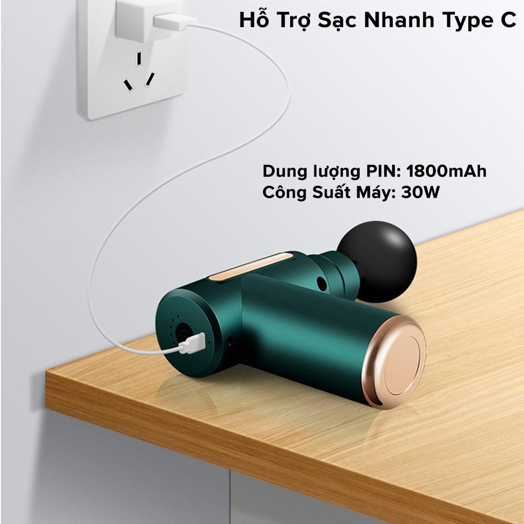 Súng Massage Cầm Tay Mini Máy Mát Xa Trị Liệu Cổ Vai Gáy Toàn Thân 4 Đầu 6 Cấp Độ Chuyên Sâu Đa Năng Chính Hãng miDoctor