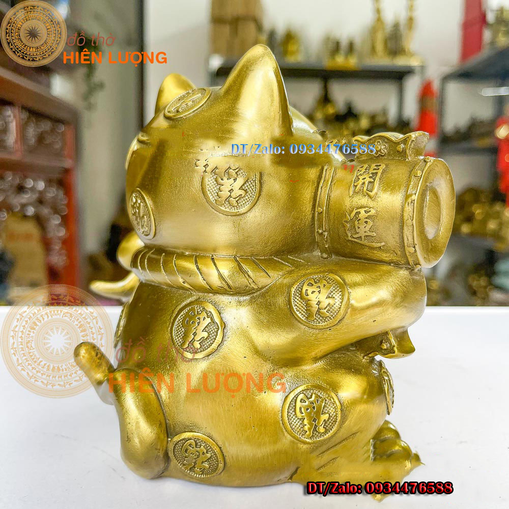 Ống Đựng Tiền Tiết Kiệm Mèo Thần Tài Bằng Đồng Kích Thước15x10x15cm, Nặng 1,4kg Đẹp Phong Thủy