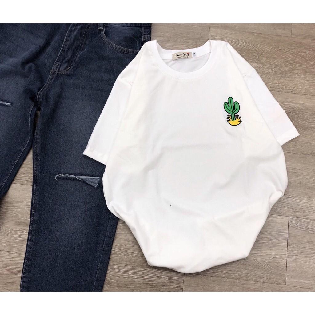 Áo Thun Nữ Tay Lỡ Logo Xương Rồng