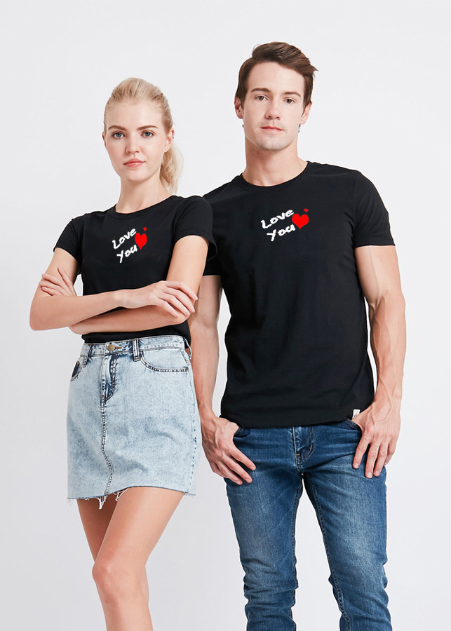 Bộ Áo Thun Đôi Nam Nữ Màu Đen A940