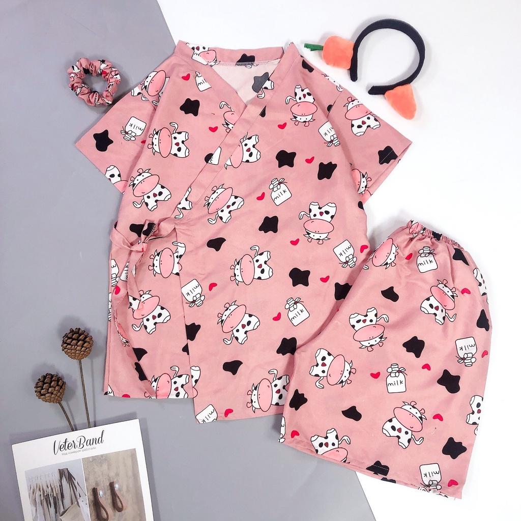 Đồ ngủ nữ pijama mặc nhà kimono chất kate thái cao cấp, bộ quần áo ngủ pizama tay ngắn quần đùi HATIBO