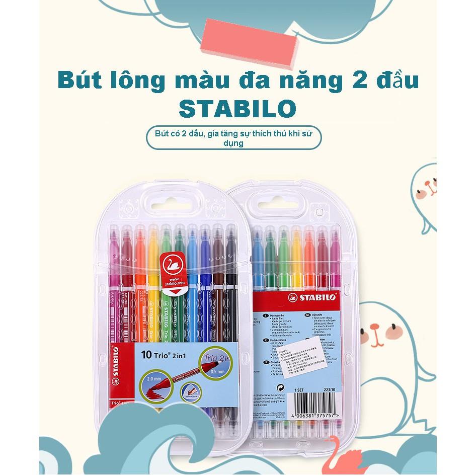 Vỉ bút lông màu 2 đầu STABILO Trio 2 in 1 10 màu (TR223-10C)