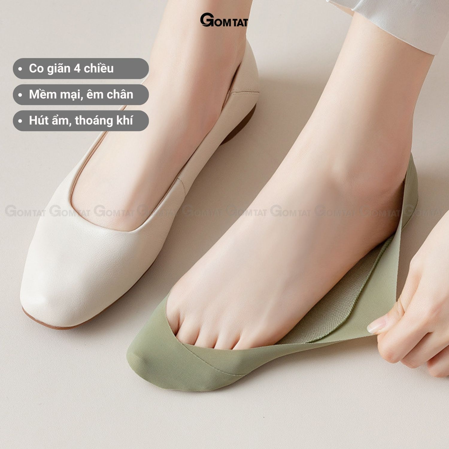 Tất hài nữ mùa hè đi giày cao gót, giày lười GOMTAT có đệm cao su chống tuột, chất liệu êm chân hút ẩm - SUX-1103-1DOI