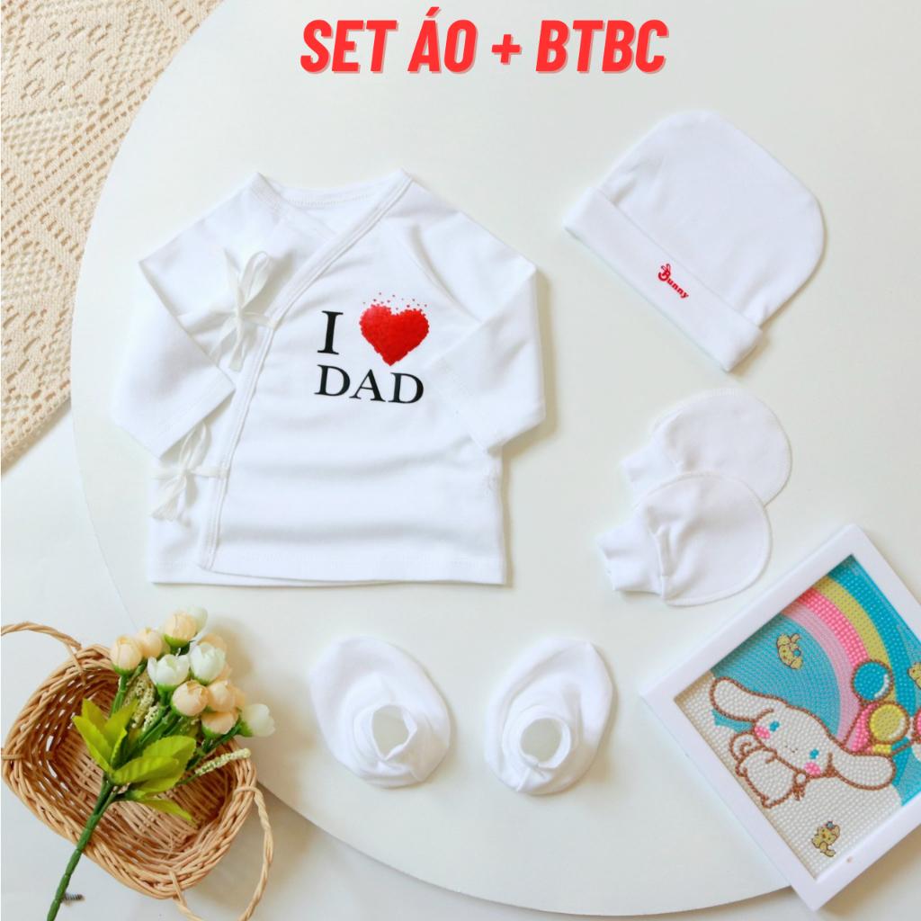 [Dưới 6kg] Set Áo Cột Dây Kèm Nón, Bao Tay Bao Chân Sơ Sinh Cho Bé - BunnyBaby