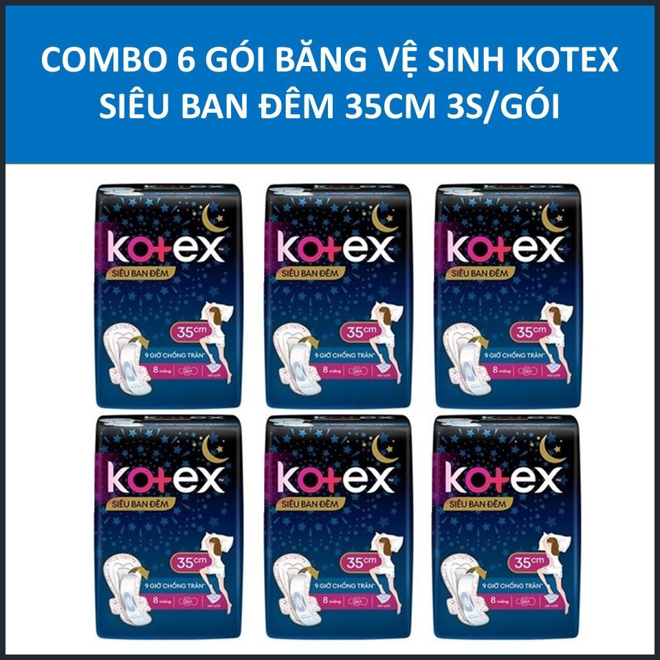 COMBO 6 gói băng vệ sinh Kotex Siêu ban đêm 35cm 3 miếngX6