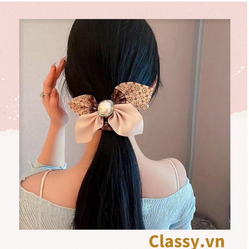 Scrunchies Classy buộc tóc nhiều tông be, đính hạt; style hoàng gia nhiều lớp sang chảnh PK773
