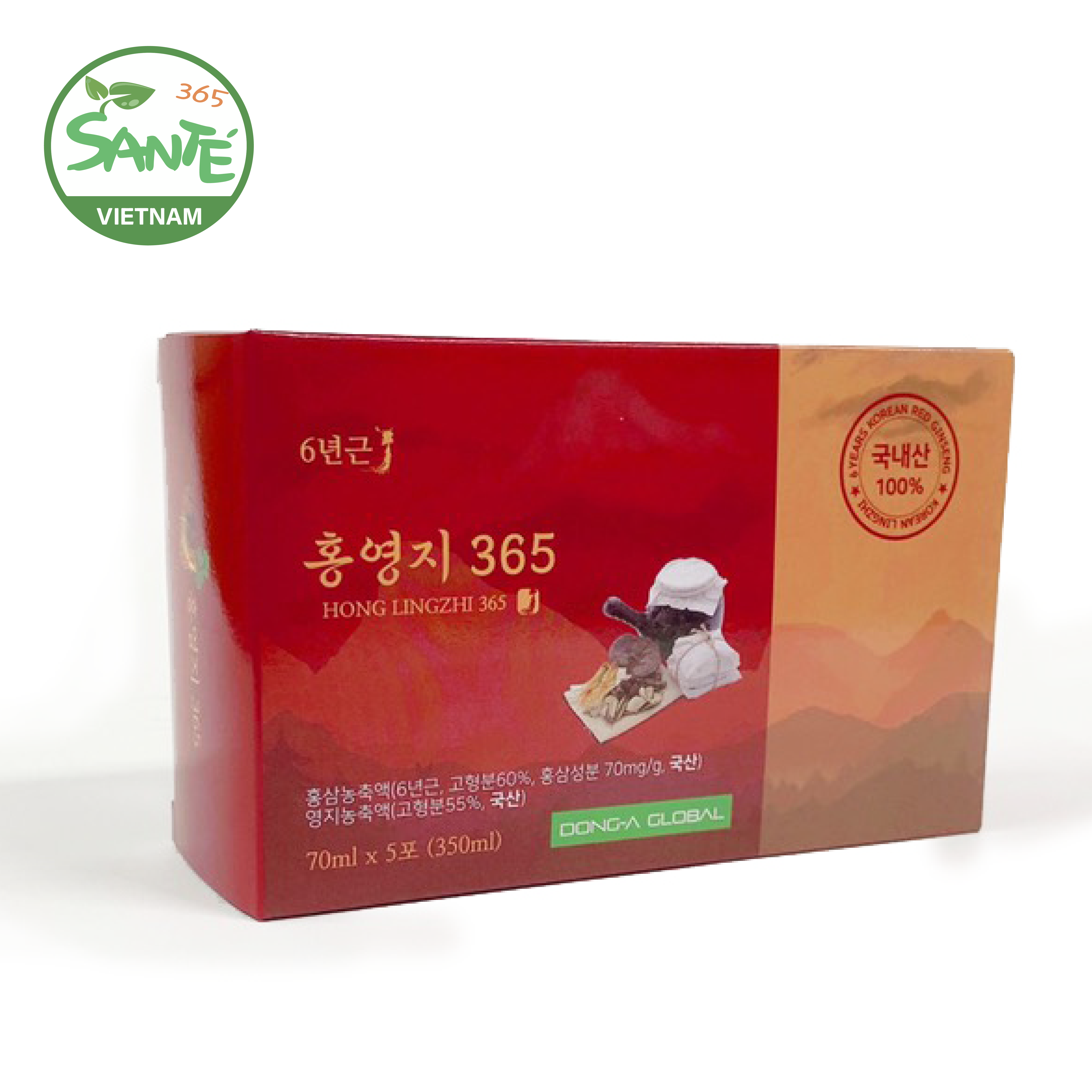 Sante365 - Thực Phẩm Bổ Sung - HONG LINGZHI 365 - NƯỚC HỒNG SÂM LINH CHI DẠNG GÓI 5 GÓI 70ml