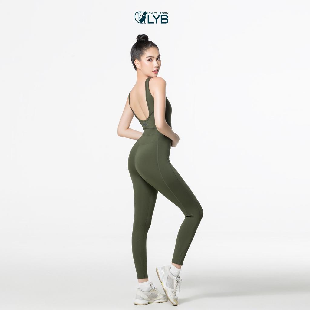 Jumpsuit tập thể thao gym yoga dài form ôm cá tính tôn dáng xanh rêu LYB - FW22-S00004