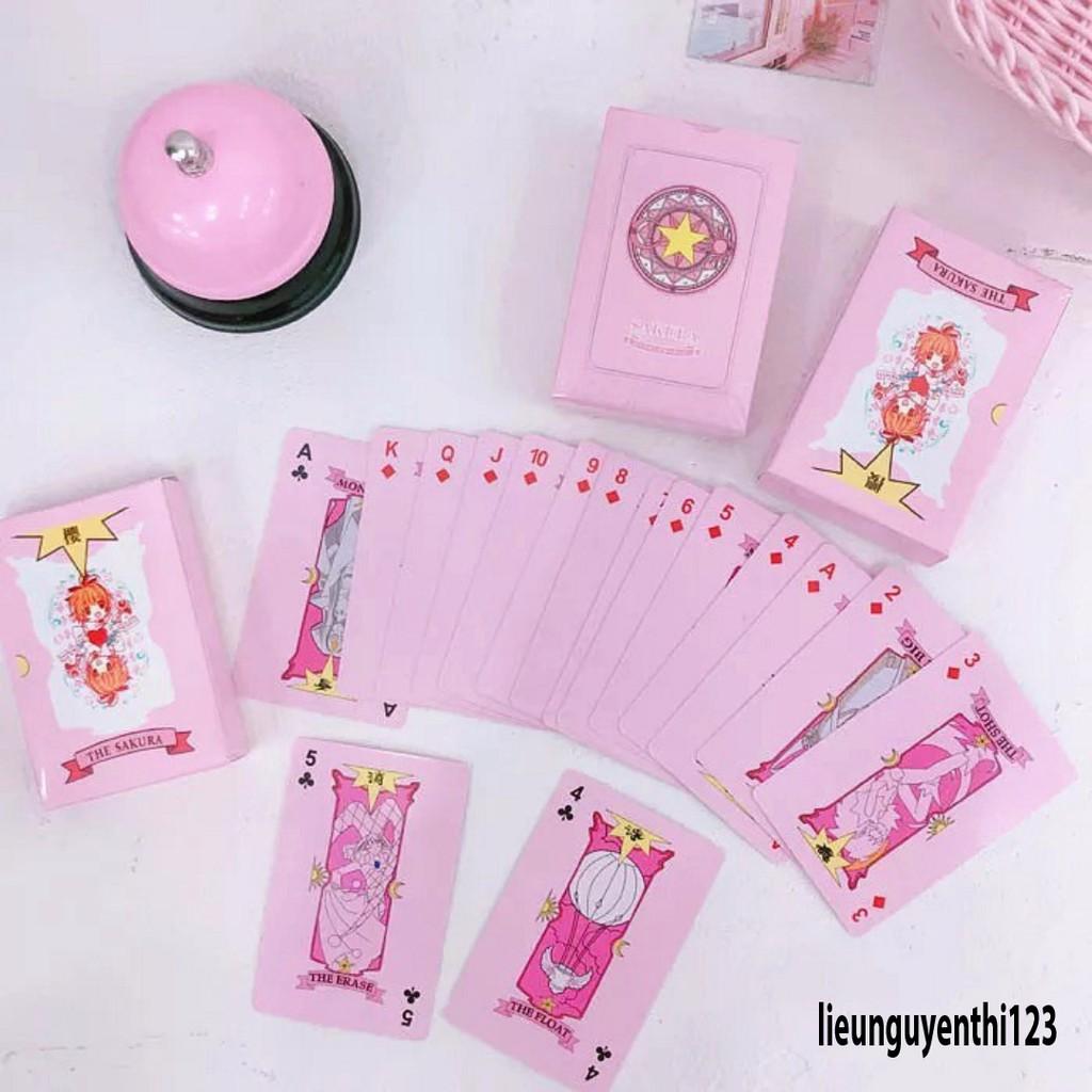 Bộ Bài Tây Màu Hồng In Hoạt Hình Sakura Dễ Thương-54 lá màu hồng khác nhau Clow card/Cardcaptor Sakura/KINOMOTO SAKURA