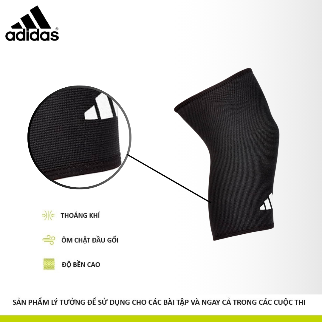 Bó Gối, Băng Gối Thể Thao Thun Co Giãn ADIDAS ADSU-1242WH Knee Support (1 Cái) - Hàng Chính Hãng