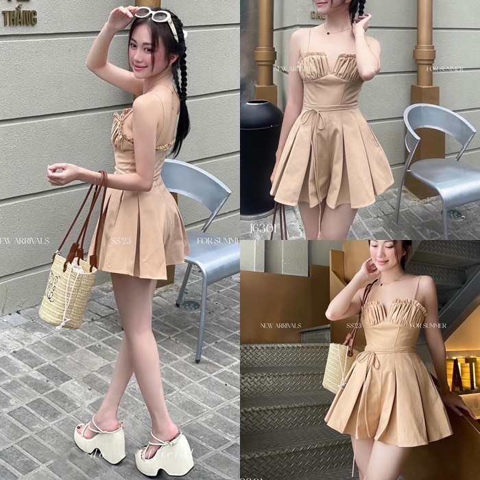 Jum Short Giả Váy Phối Ren Thắt Nơ Eo Xinh Xắn