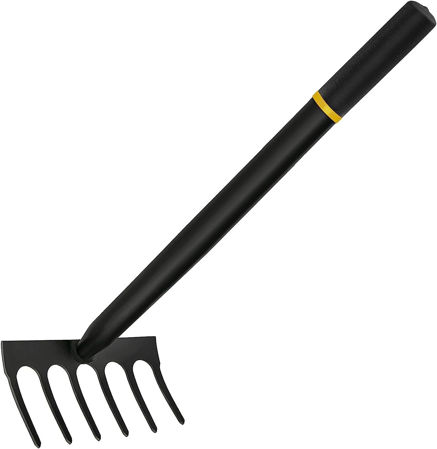Cào làm vườn, Máy xới đất mini cầm tay, Cào làm đất bằng thép carbon nặng có tay cầm cao su, Cào làm vườn có tay cầm trên bãi cỏ