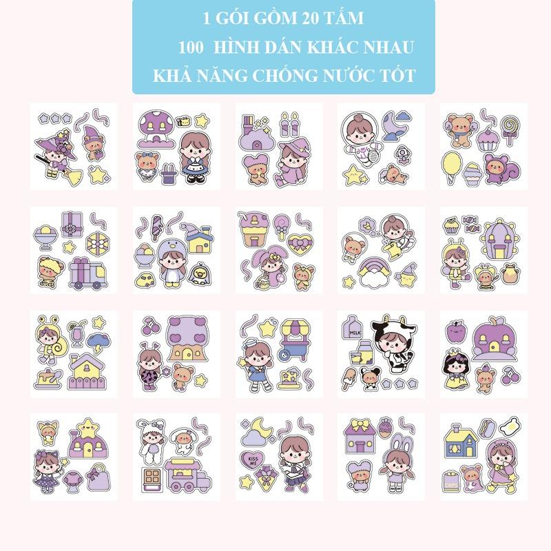 HOTIS] Sticker cô gái cute hình dán dễ thương trang trí dạng ống cuộn