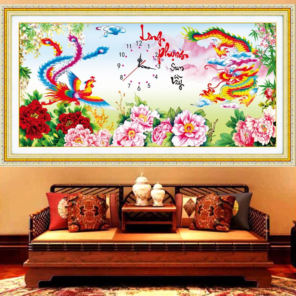 Tranh đính đá Long phụng sum vầy VS067 - 112*54cm - tự đính
