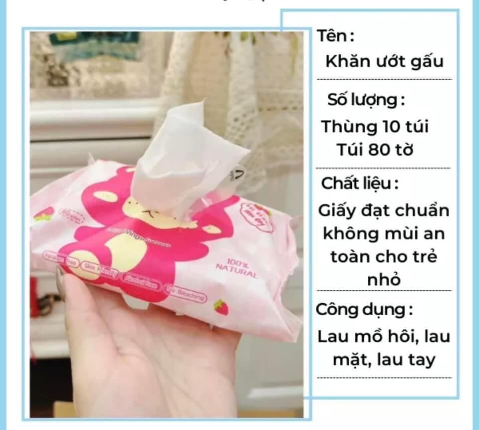 Thùng khăn giấy ướt gấu dâu 800 tờ, giấy ướt gấu dâu Losto siêu mềm mịn, không mùi, không chất bảo quản an toàn cho bé