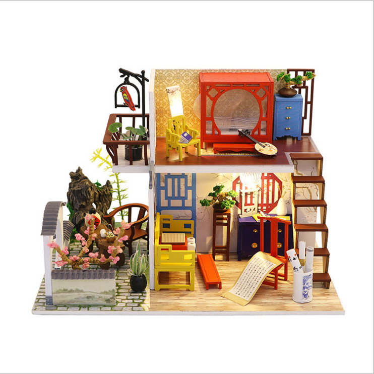 Mô hình nhà DIY Doll House Leisurely Jiangnan Kèm Đèn LED và Mica chống bụi