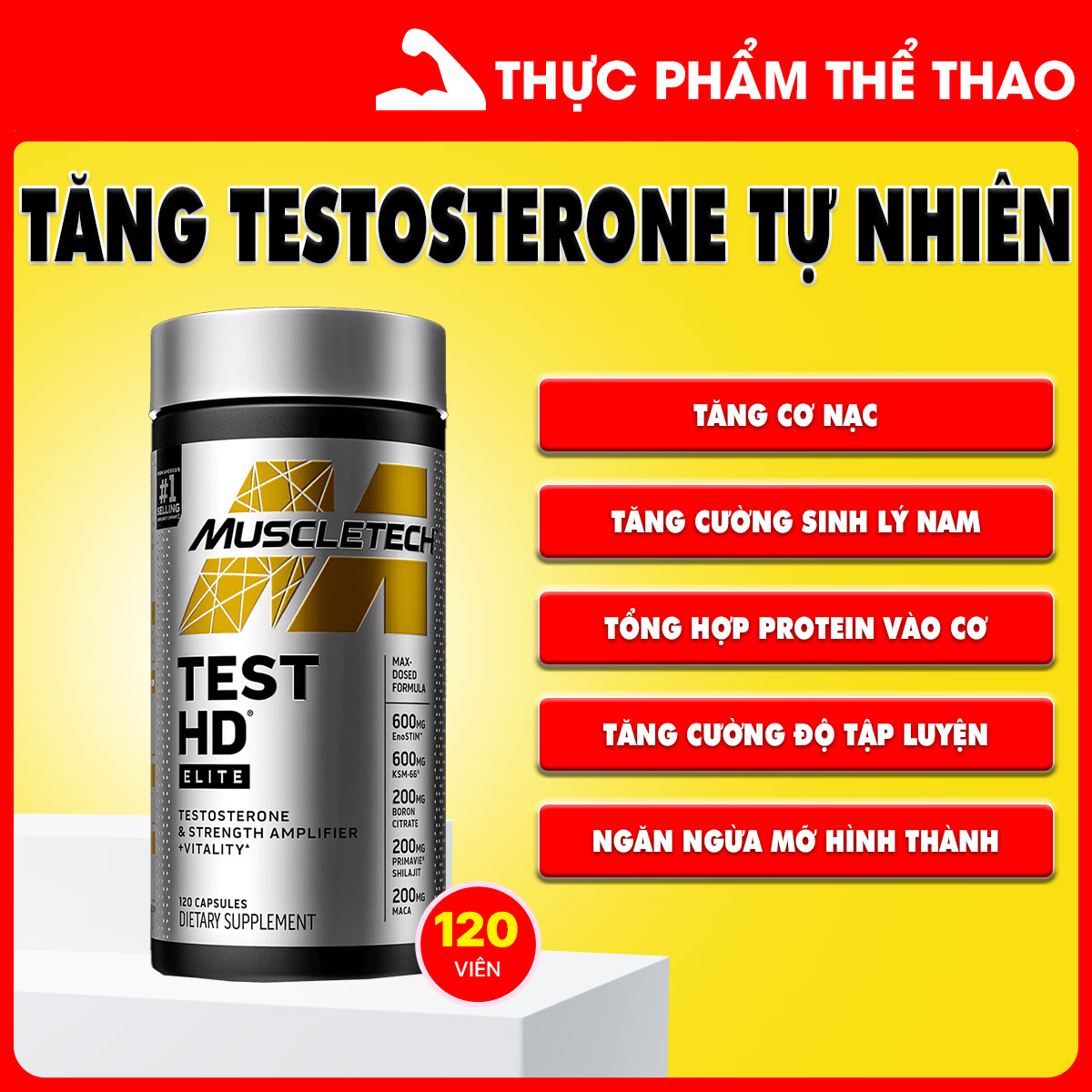 MuscleTech Test HD 120v – Tăng Cơ và Testosterone - Chính Hãng Muscletech USA