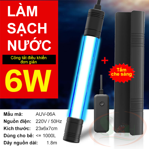 Đèn UV chìm Sunsun 6W, 10W, 14W kèm tấm che sáng diệt vi khuẩn tảo bể cá tép