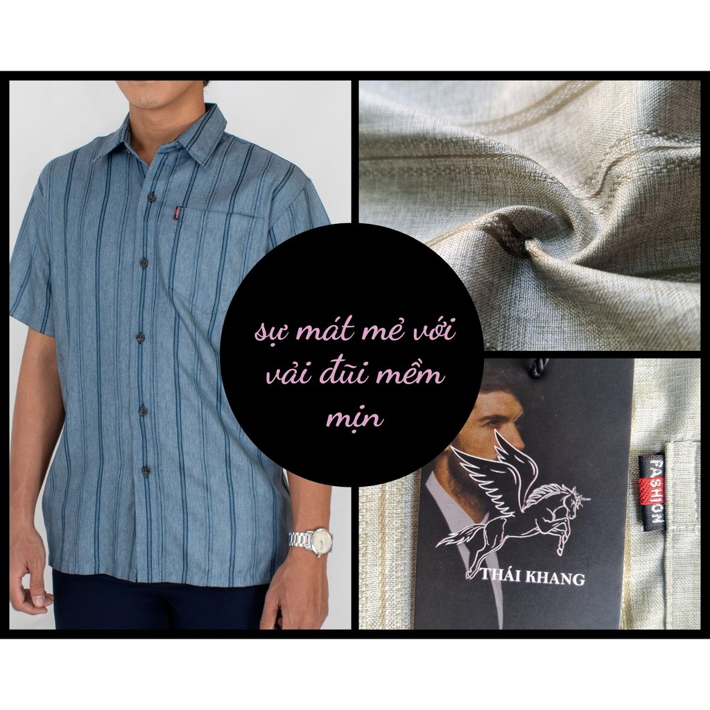 áo sơ mi nam form rộng trung niên vải lanh 2 da loại áo sơ mi họa tiết trung niên ADUI19