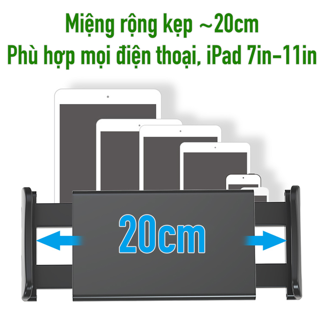 Kẹp điện thoại ipad xoay 360 độ treo ghế sau ô tô, xe hơi, giá đỡ kẹp máy tính bảng xoay dọc ngang bằng kim loại cao cấp - Hàng chính hãng