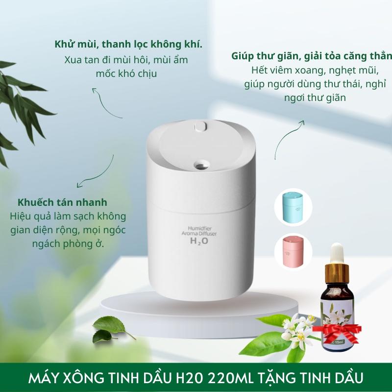 Máy tạo độ ẩm phun sương mini máy khuếch tán tinh dầu toả hương thơm cho phòng ngủ HUMIDIFIER 220ML, đèn Led