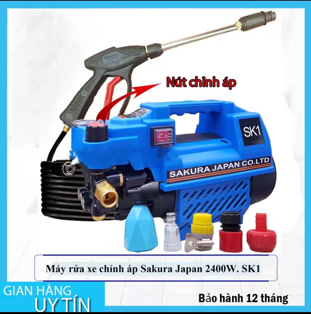 Máy rửa xe áp lực cao Sakuza 100% lõi đồng, chế độ Auto Stop- Chính hã.ng