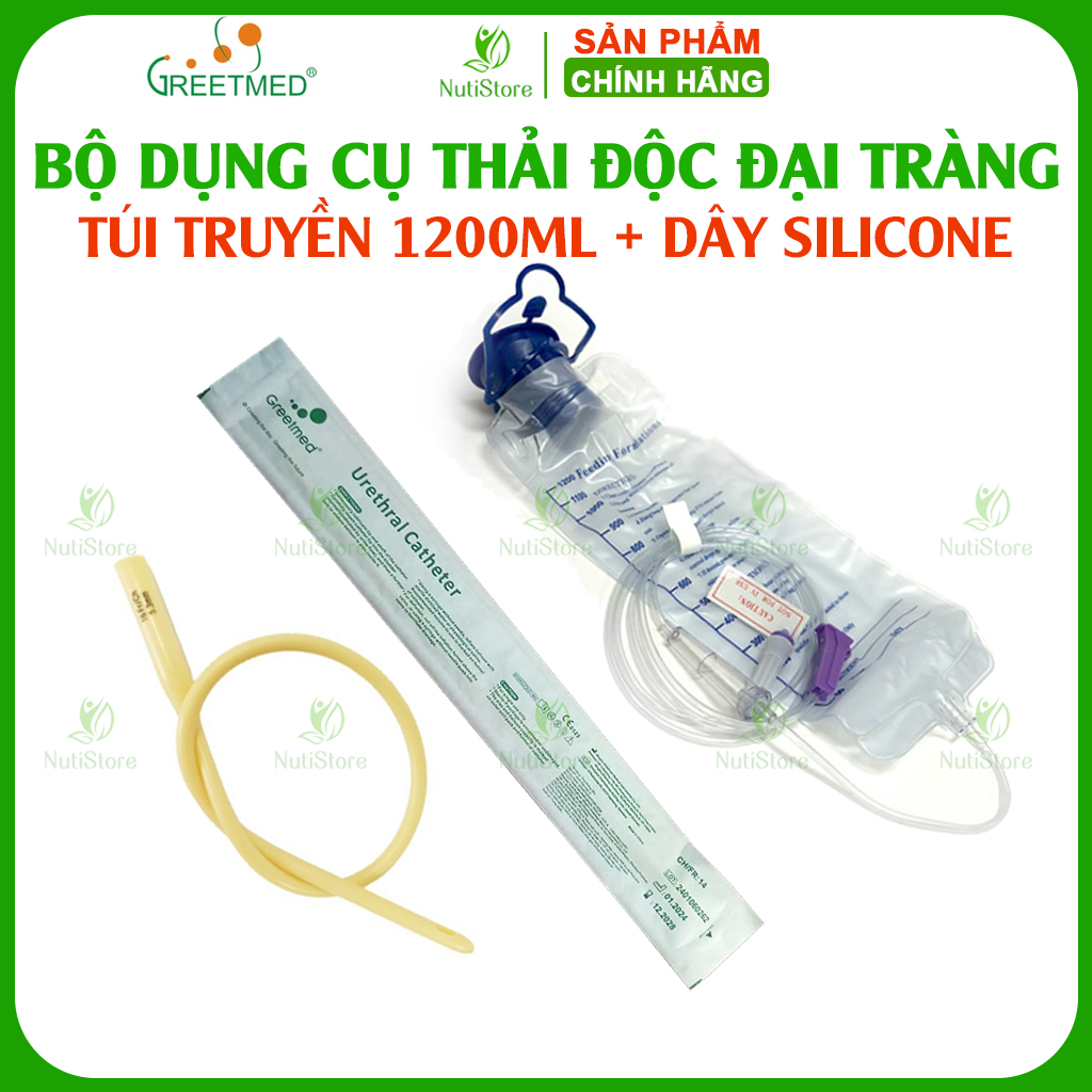 Bộ dụng cụ thải độc đại tràng enema gồm túi nhựa y tế 1200ml + dây silicone mềm