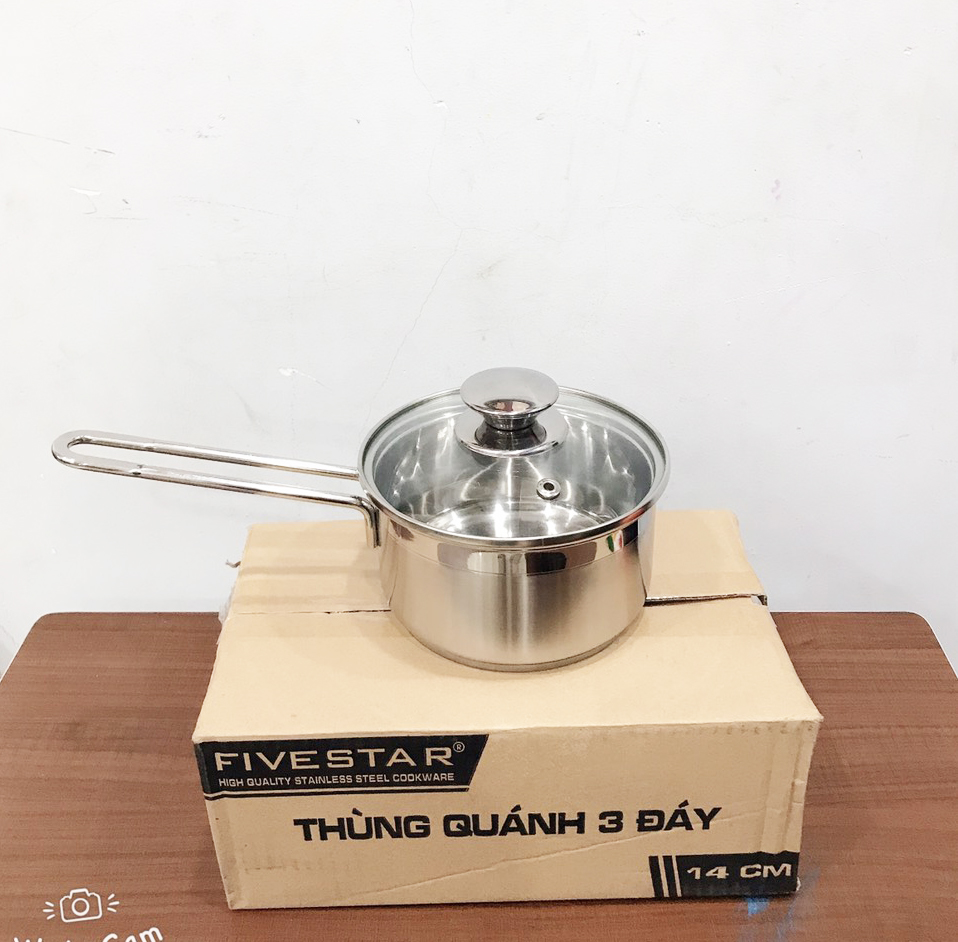 Quánh Inox Nắp Kiếng Fivestar Q14-3DG (14cm) - Hàng Chính Hãng ( tặng 5 muỗng ăn )