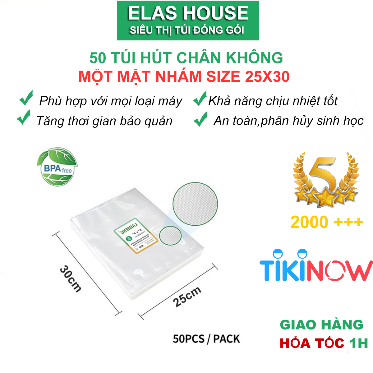 Túi hút chân không thực phẩm túi một mặt nhám, sần rộng 25cm dài 30 cm cho mọi máy hút chân không