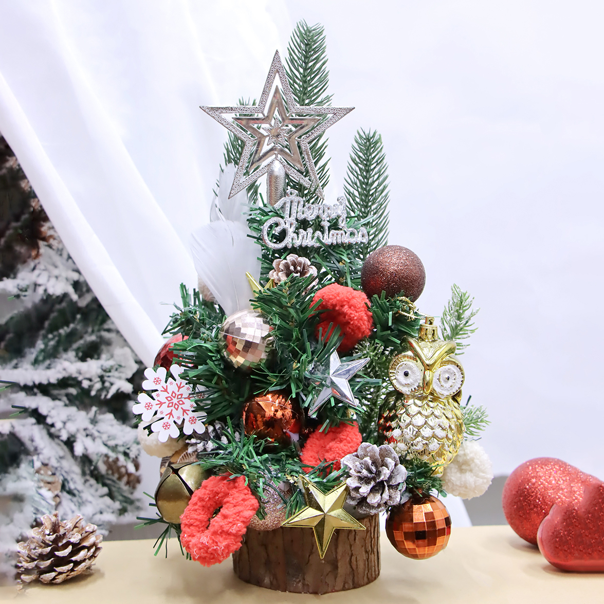 Cây Thông Noel Hàn Quốc THQ17 Chim cú 40cm Cây Thông Vintage Trang Trí Giáng Sinh